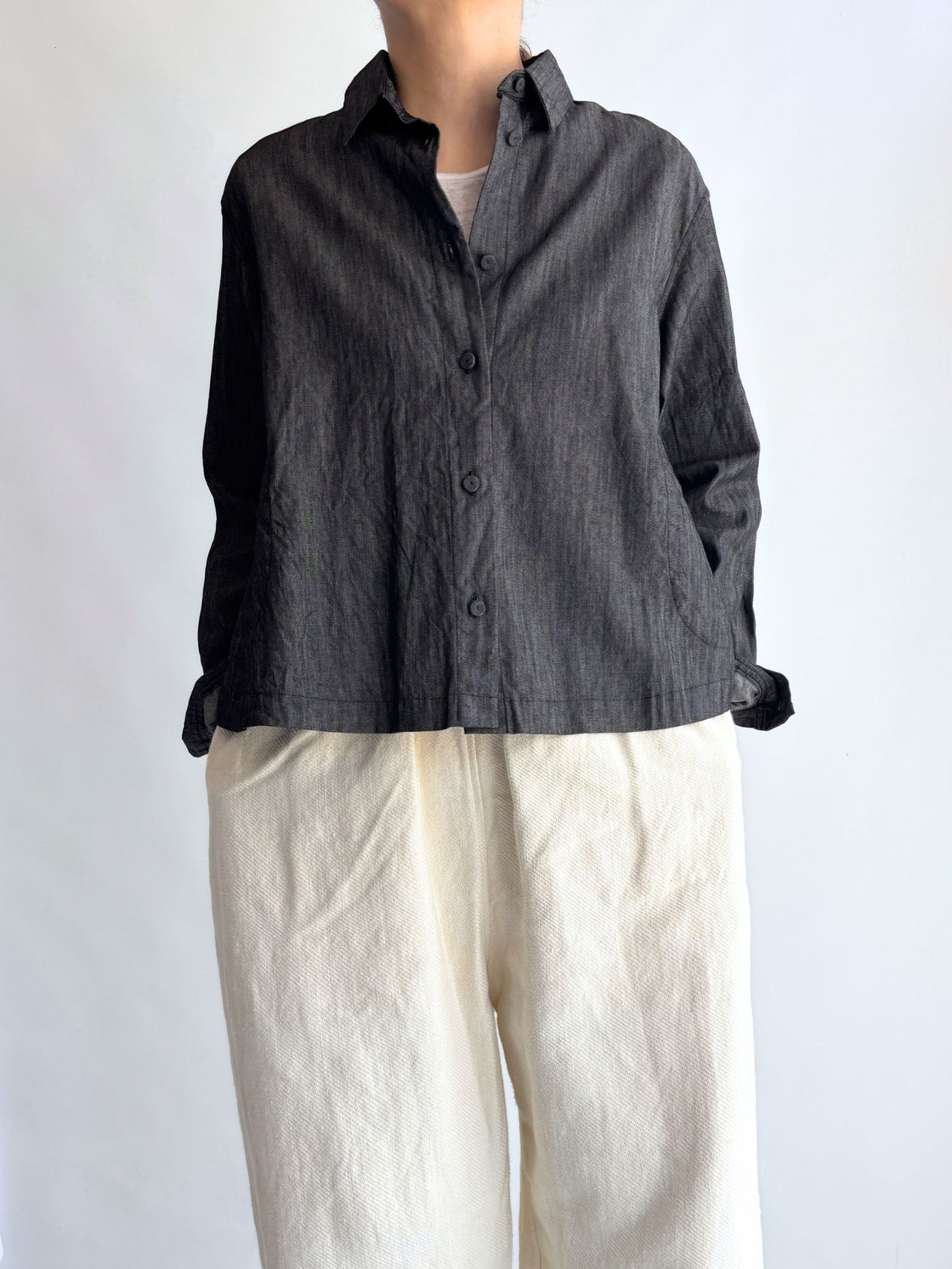 Aラインショートシャツ（DENIM） Black