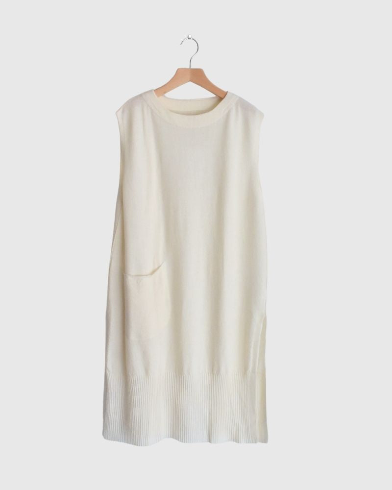 【sale】圧縮ウールニットロングベスト Ivory