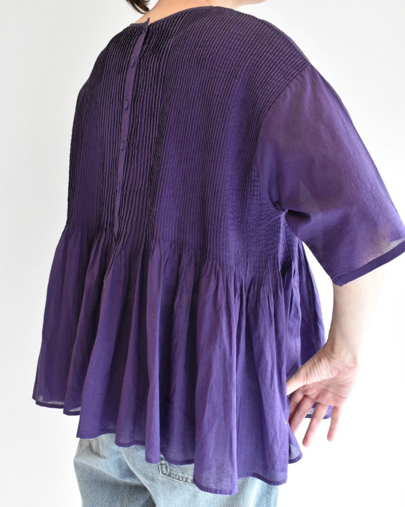 CREW-NECK PULLOVER HALF/SLEEVE SHIRT WITH MINI PINTUCK Purple