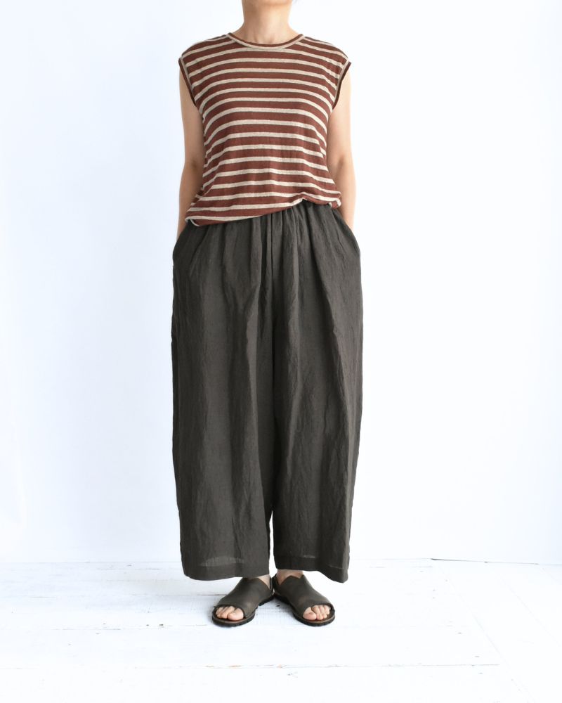 ワイドコクーン ギャザーパンツ（LINEN） Brown