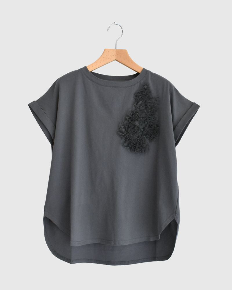 チュール刺繍デザインコットンジャージープルオーバー 'NATTI' Charcoal