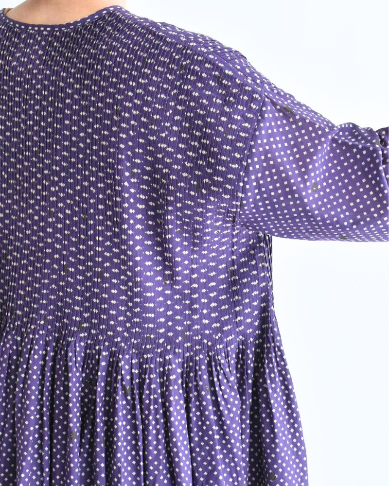 CREW NECK BUTTON SHIRTS DRESS WITH MINI PINTUCK Purple