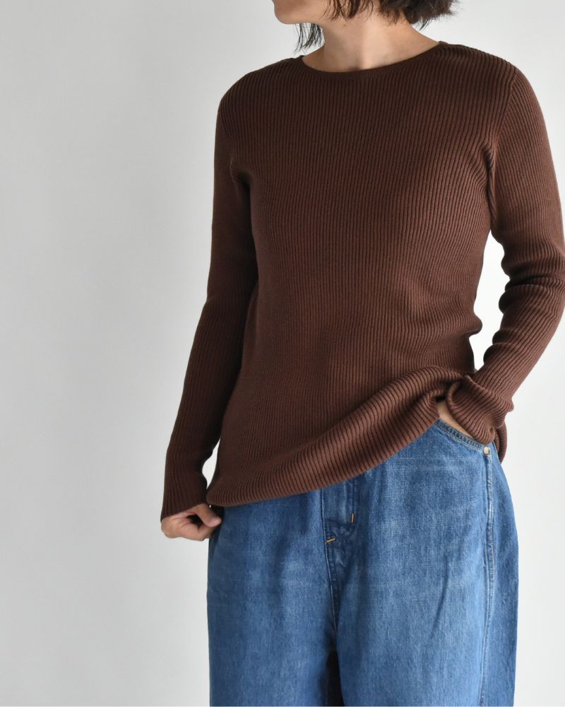 JAPAN WHOLEGARMENT リブニットプルオーバー Brown