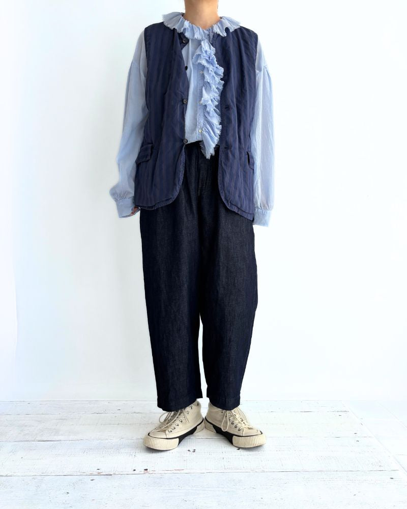 COTTON/LINEN DENIM 2TUCK TAPERED EASY PANTS Navy