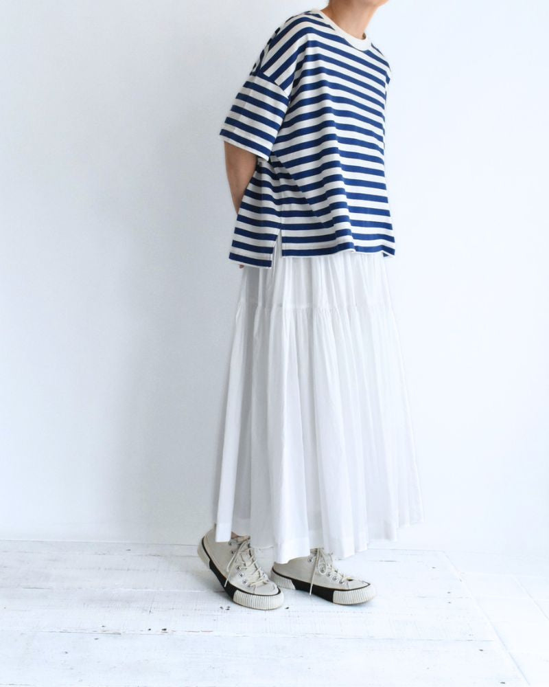クルーネック スリットTシャツ Blue/White