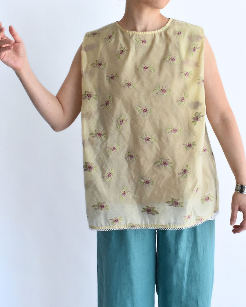 バックオープン シアーフラワーブラウス Yellow/Beige