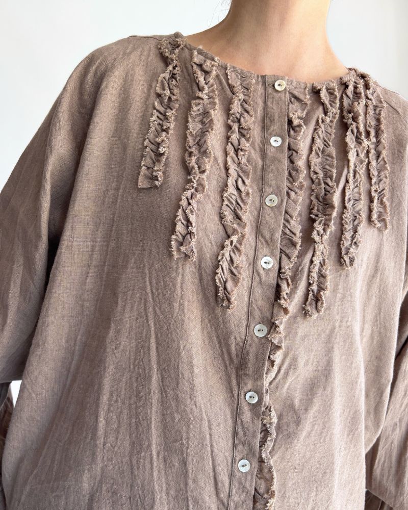 コットンリネン フリルブラウス FluxBeige