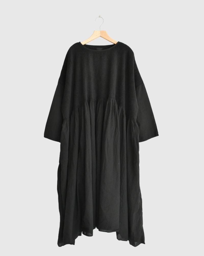 MINI PINTUCK PULLOVER DRESS Black