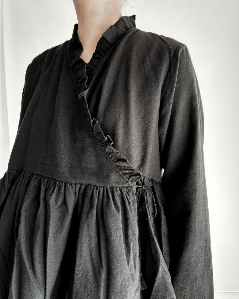 TWILL COTTON KHADI PLAIN (WASH) FRILL CACHE COEUR Black