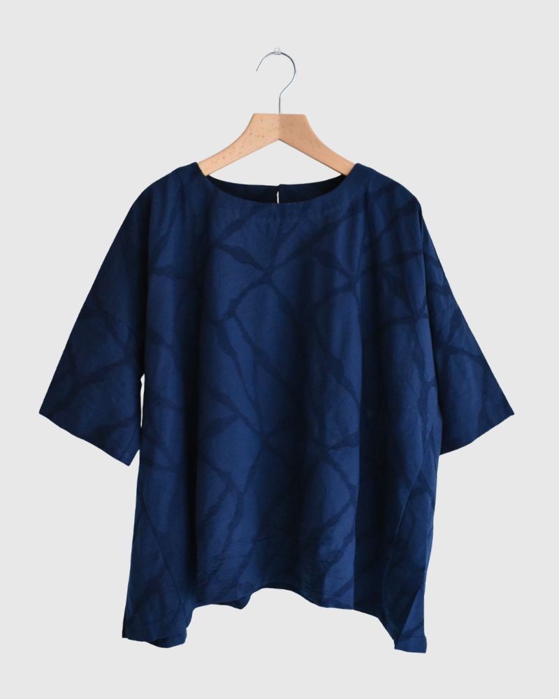 パネルプルオーバーブラウス（刺しゅう） Navy