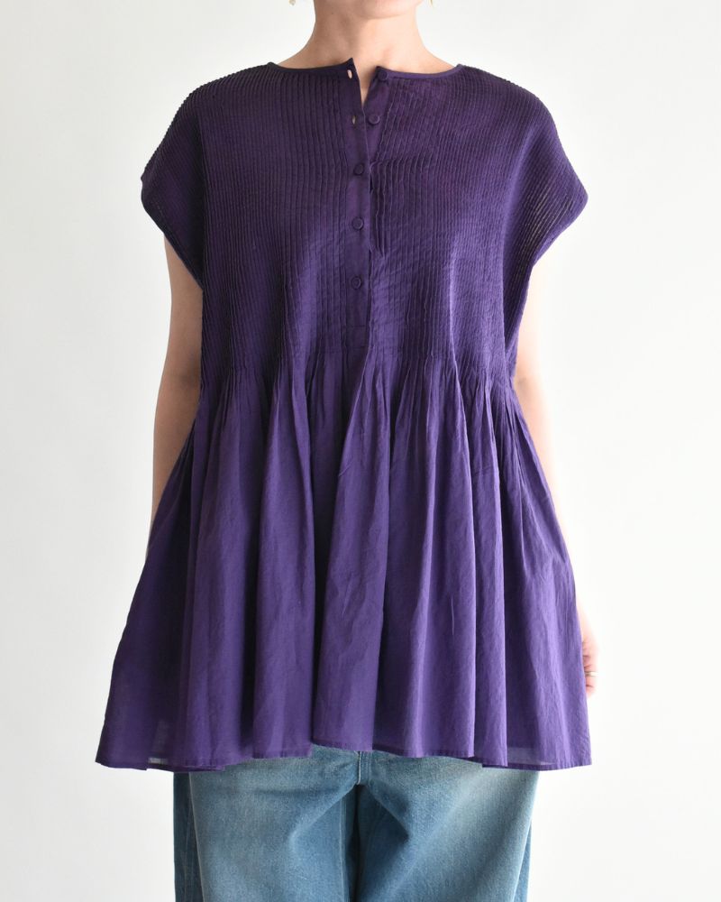 CREW-NECK F/SLEEVE SHIRT WITH MINI PINTUCK Purple