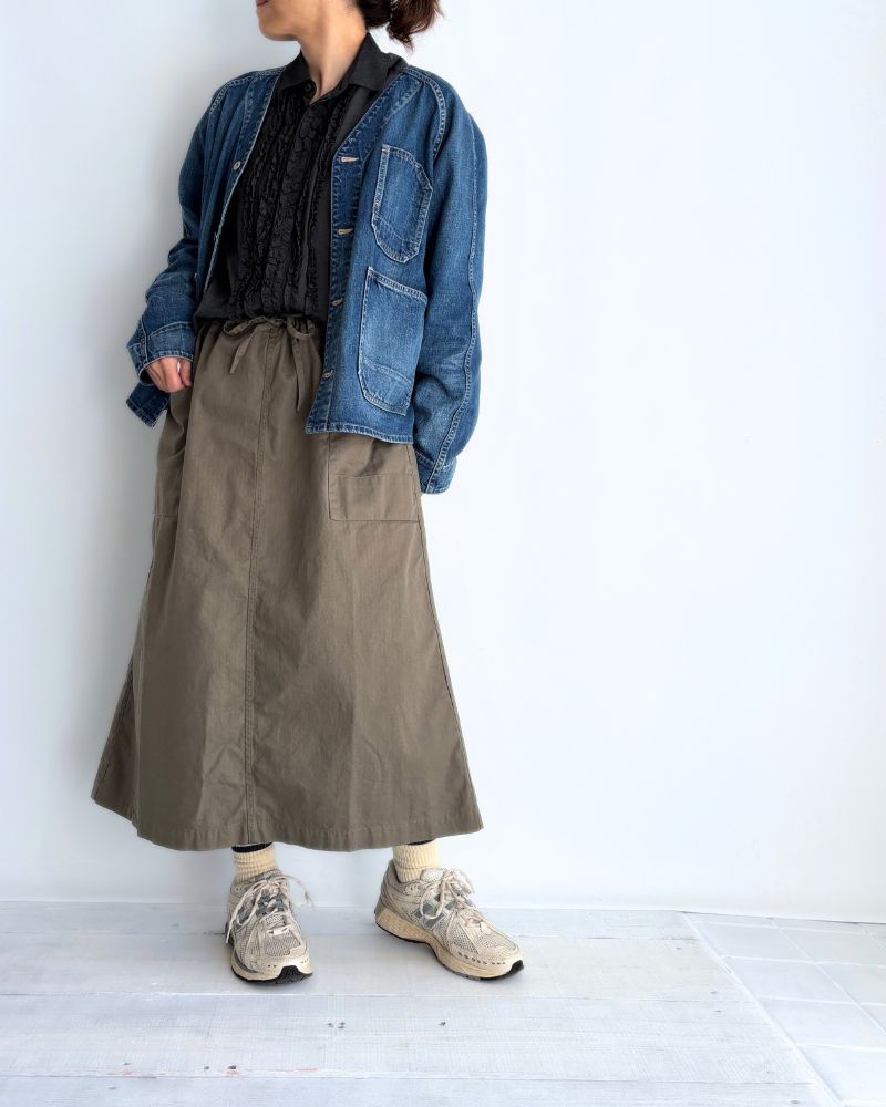 COTTON HERRINGBONE WASH EASY SKIRT KhakiHerringbone