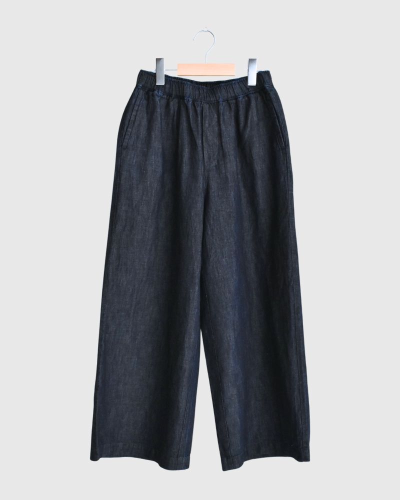COTTON/LINEN DENIM EASY WIDE PANTS Navy
