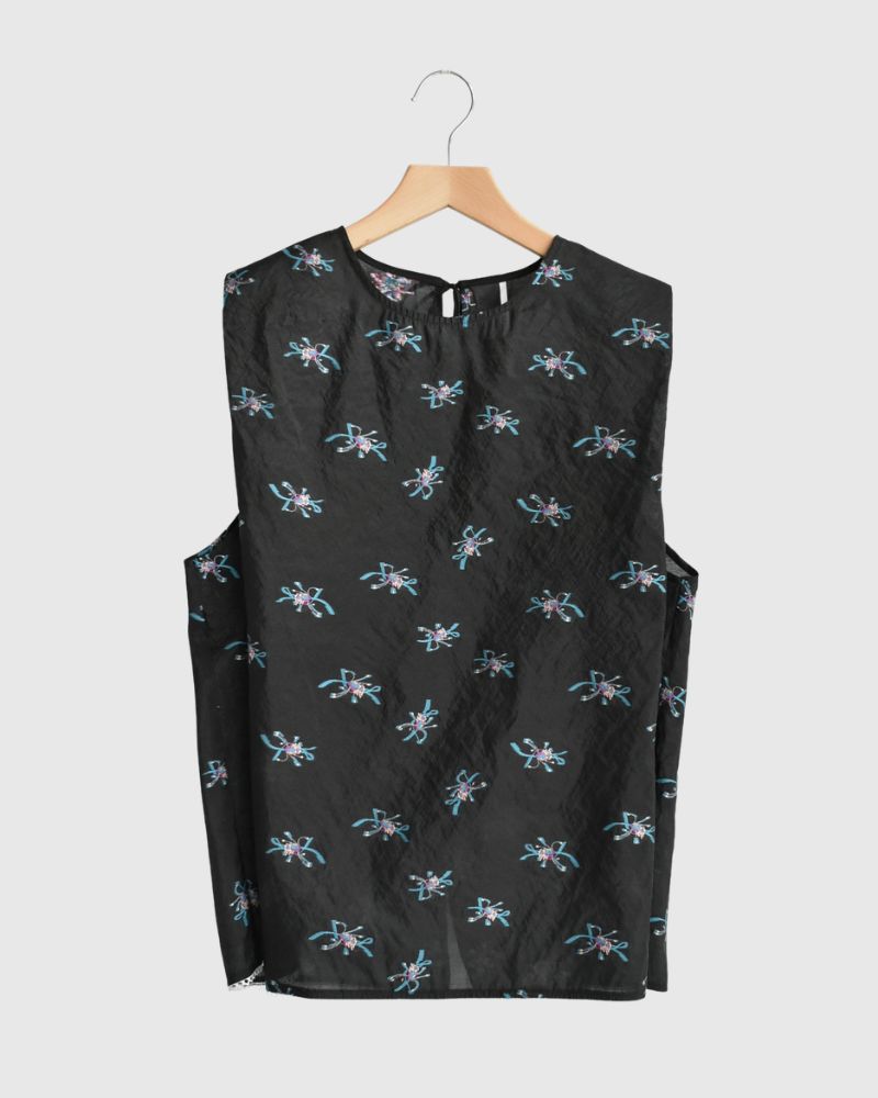 バックオープン シアーフラワーブラウス Black/Blue