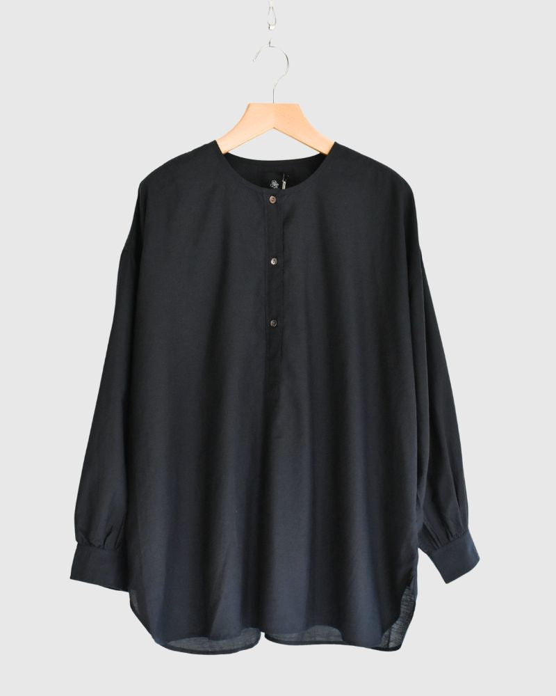 BANGALORE COTTON/SILK PLAIN PULLOVER SHIRT Navy