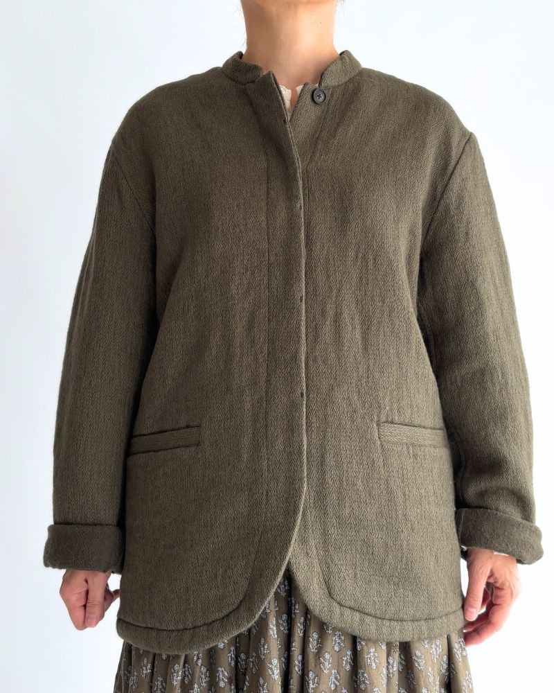 STAND COLLAR FLY FRONT JACKET Olive