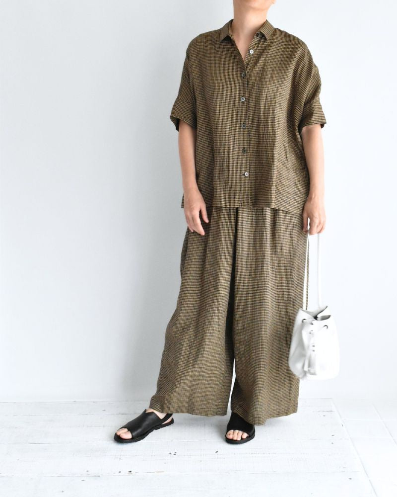 ワイドカフス シャツ Camel/Black