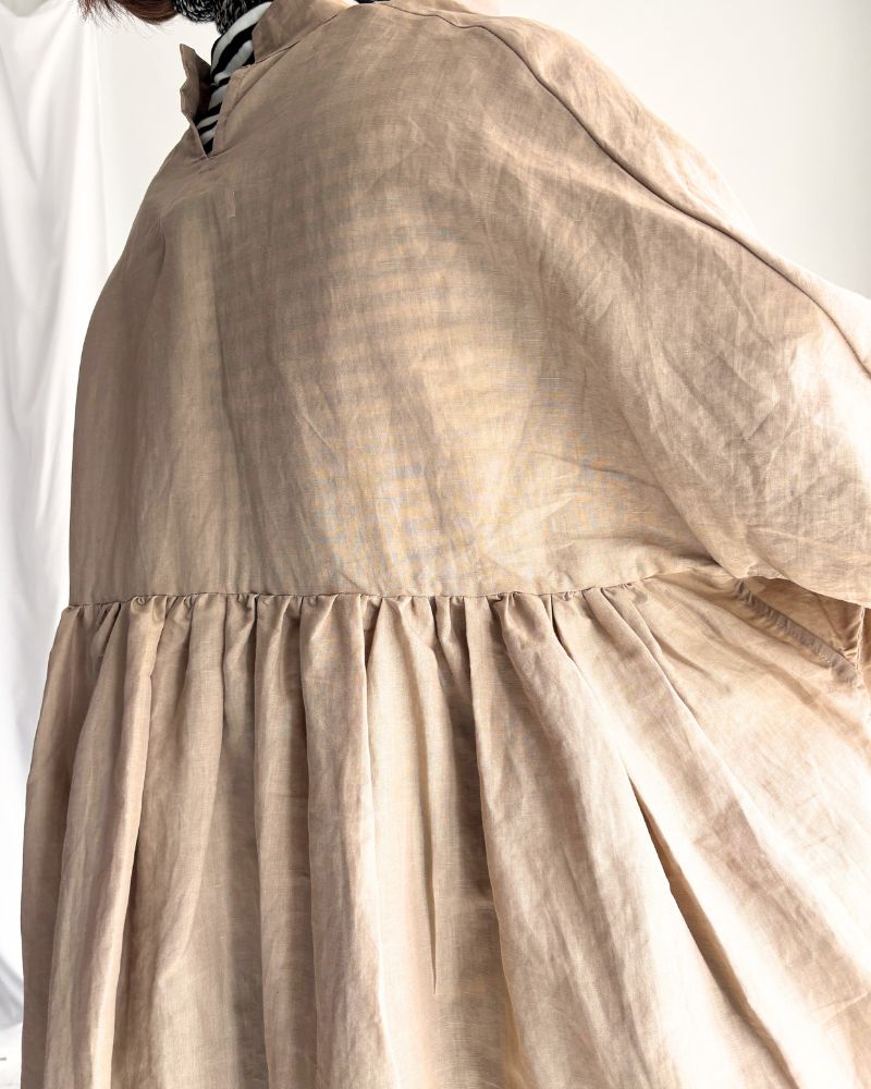 リネンコットン ギャザーワンピース Beige