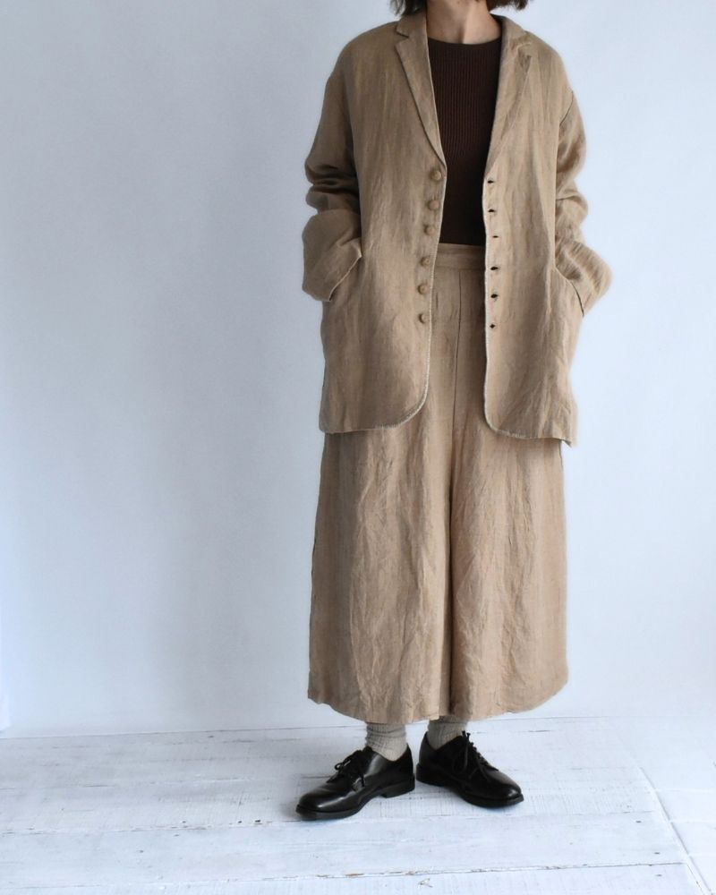 手織り40リネン キュロットパンツ Beige
