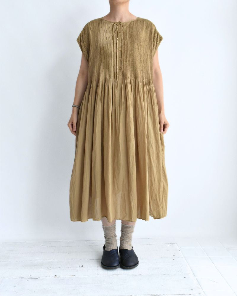 CREW-NECK F/SL DRESS WITH PINTUCK GreyKhaki