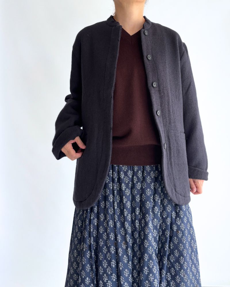 STAND COLLAR FLY FRONT JACKET Navy