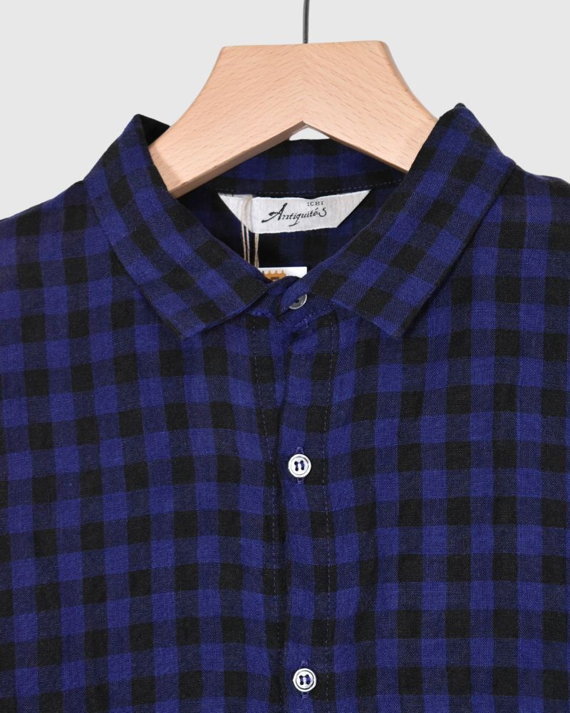 LINEN GINGHAM CHECK SHIRT Navy