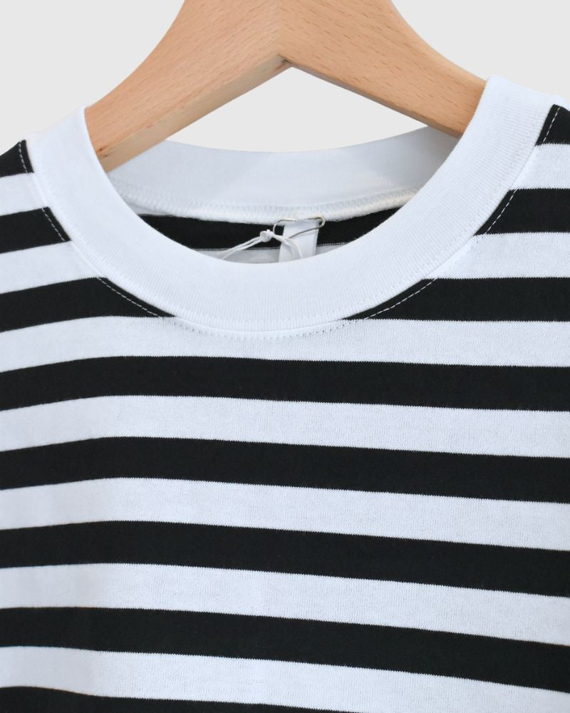 クルーネック スリットTシャツ Black/White
