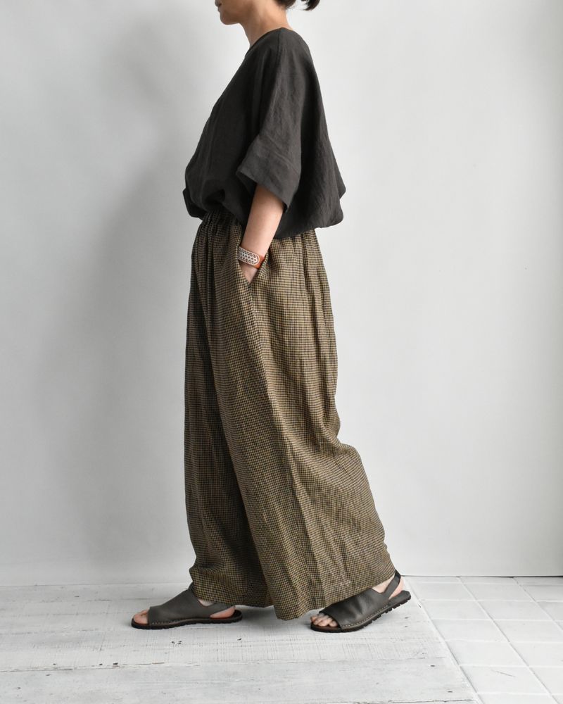 ワイドコクーン ギャザーパンツ Camel/Black