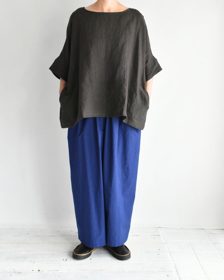 ボートネックワイドブラウス（LINEN） Brown
