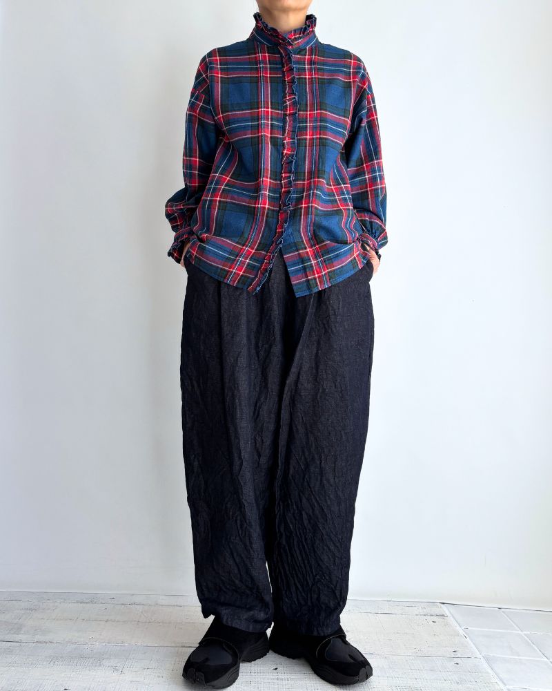 インディゴタータン フリルブラウス Blue