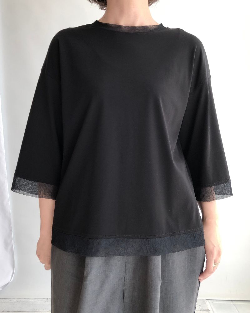 ANAIA SMOOTH/TULLE プルオーバー Black
