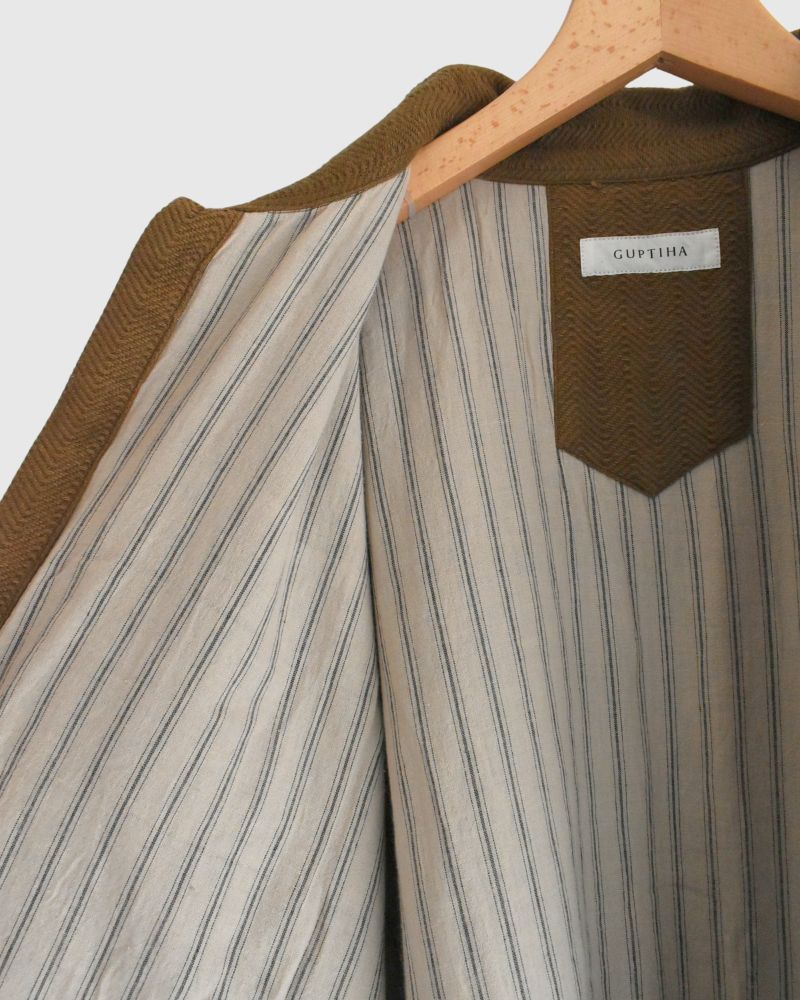 手織りコットンヘリンボーン ジャケット KhakiBrown