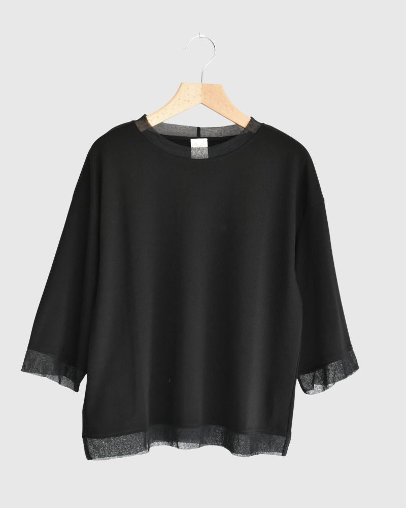 ANAIA SMOOTH/TULLE プルオーバー Black