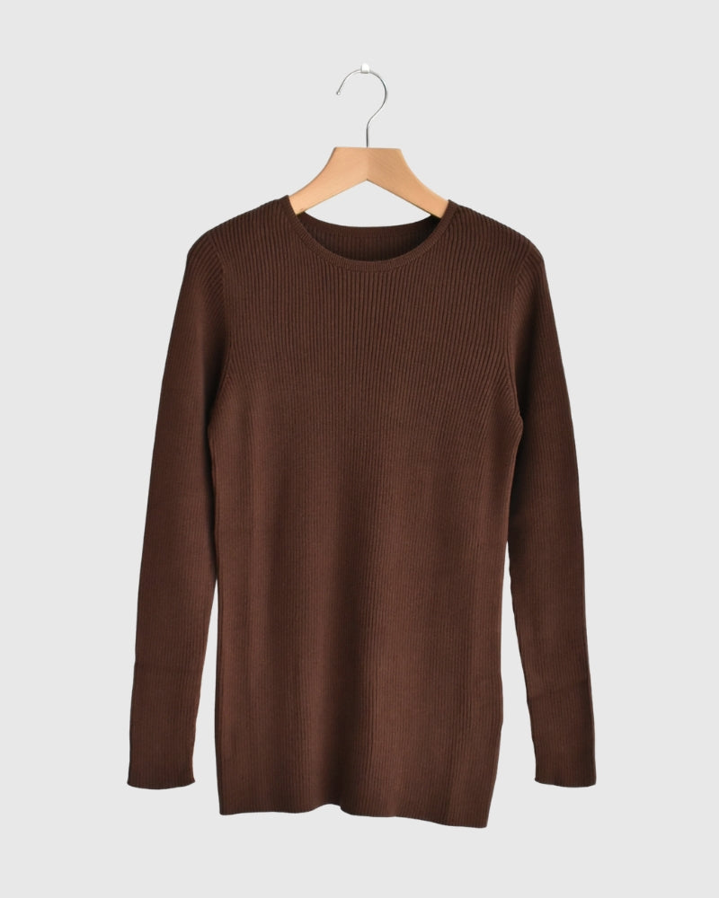 JAPAN WHOLEGARMENT リブニットプルオーバー Brown