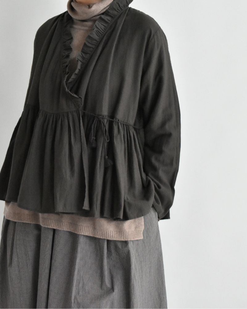 TWILL COTTON KHADI PLAIN FRILL CACHE COEUR Charcoal