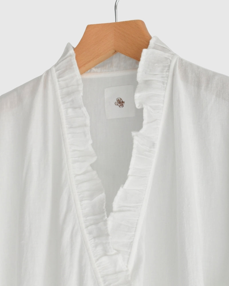 TWILL COTTON KHADI PLAIN FRILL CACHE COEUR White