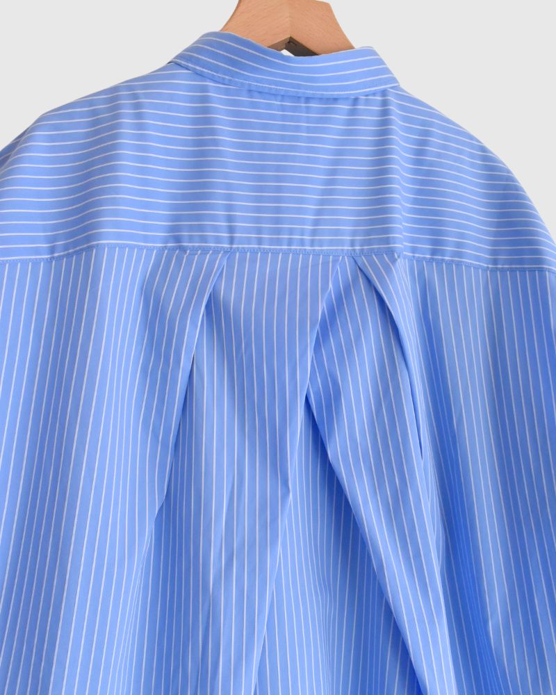 ニットベスト重ね着風ストライプシャツワンピース 'APOLU' Saxe