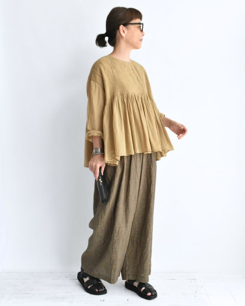 CREW-NECK 3/4 SL SHIRT WITH MINI PINTUCK GrayKhaki