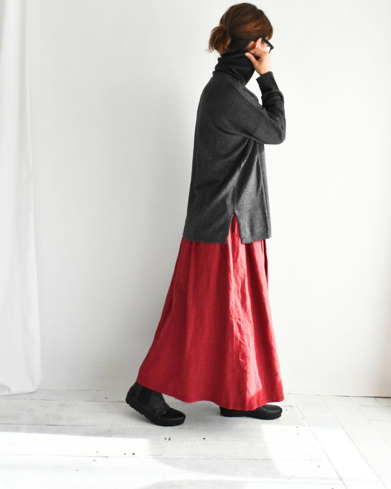 PLAIN STITCH DROP SHOULDER POLO NECK WITH SLIT Charcoal