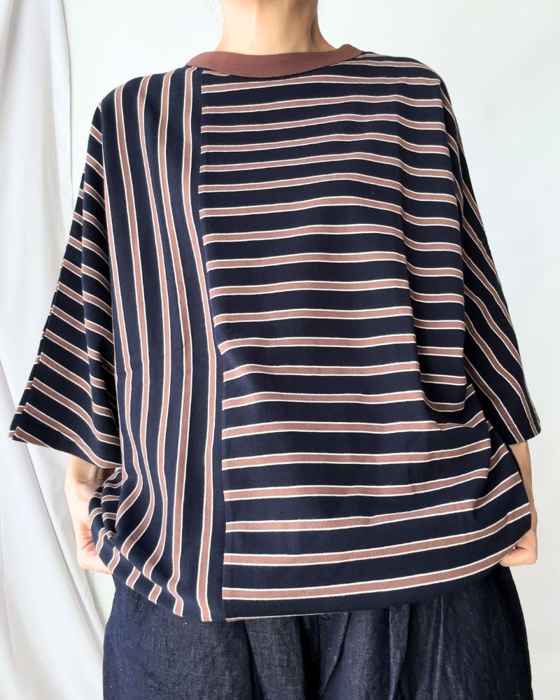 【sale】ネイビーマルチボーダードルマントップ NAVY MULTI