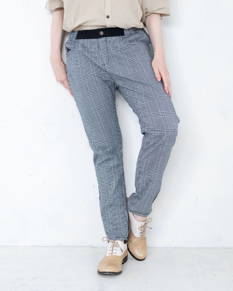【予約】S/S TP068 インディゴチェックストレッチスリムパンツ（2月）