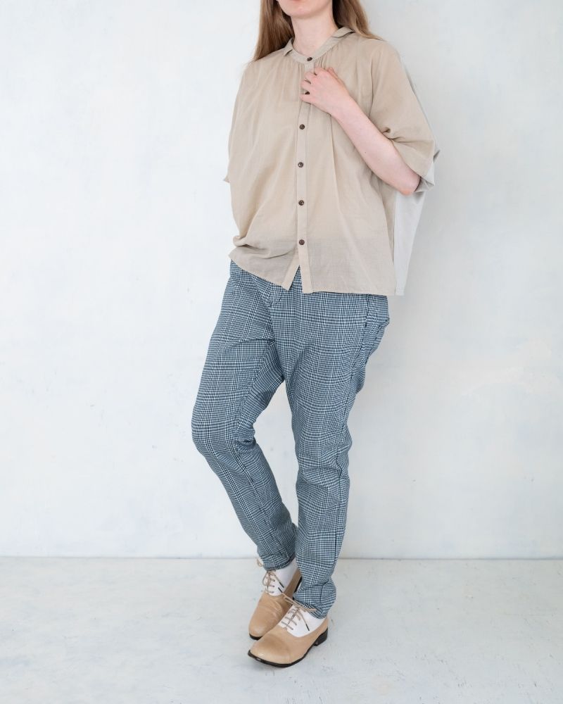 【予約】S/S TP068 インディゴチェックストレッチスリムパンツ（2月）