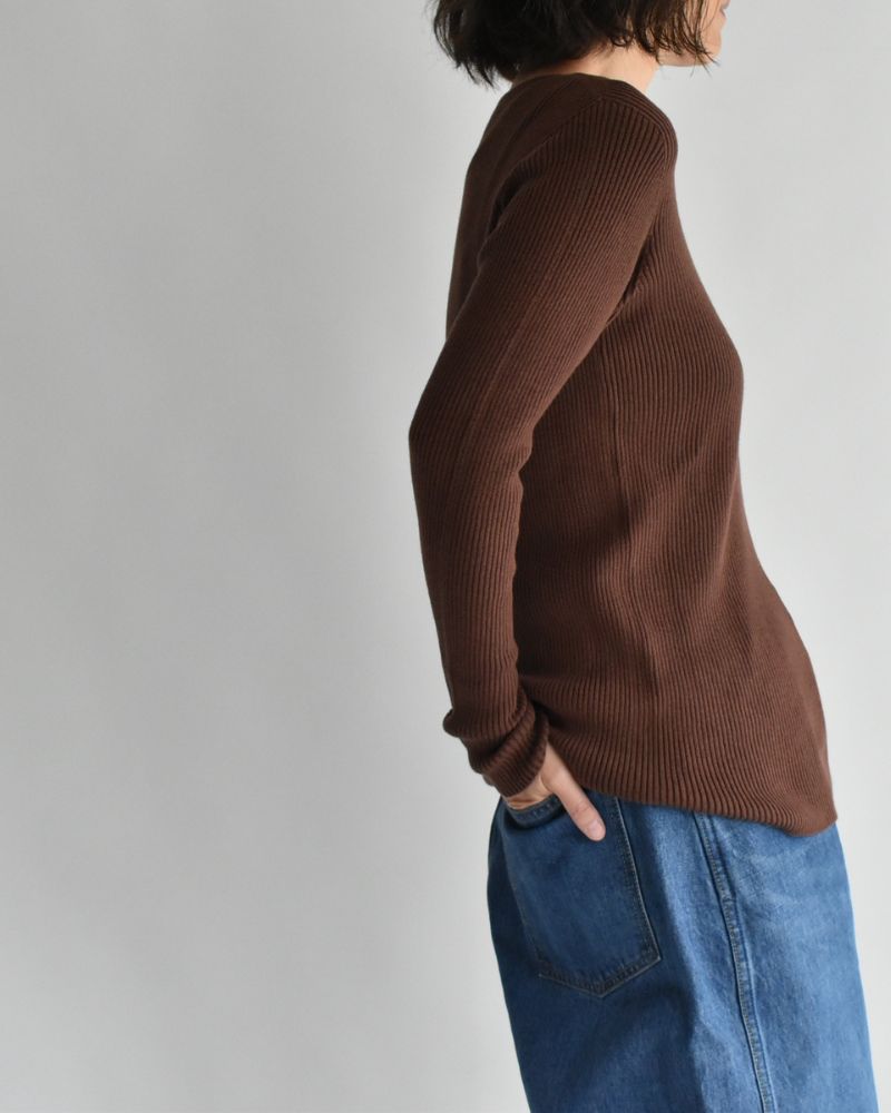 JAPAN WHOLEGARMENT リブニットプルオーバー Brown
