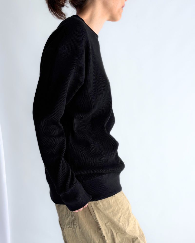 ワッフルロングスリーブTee Black