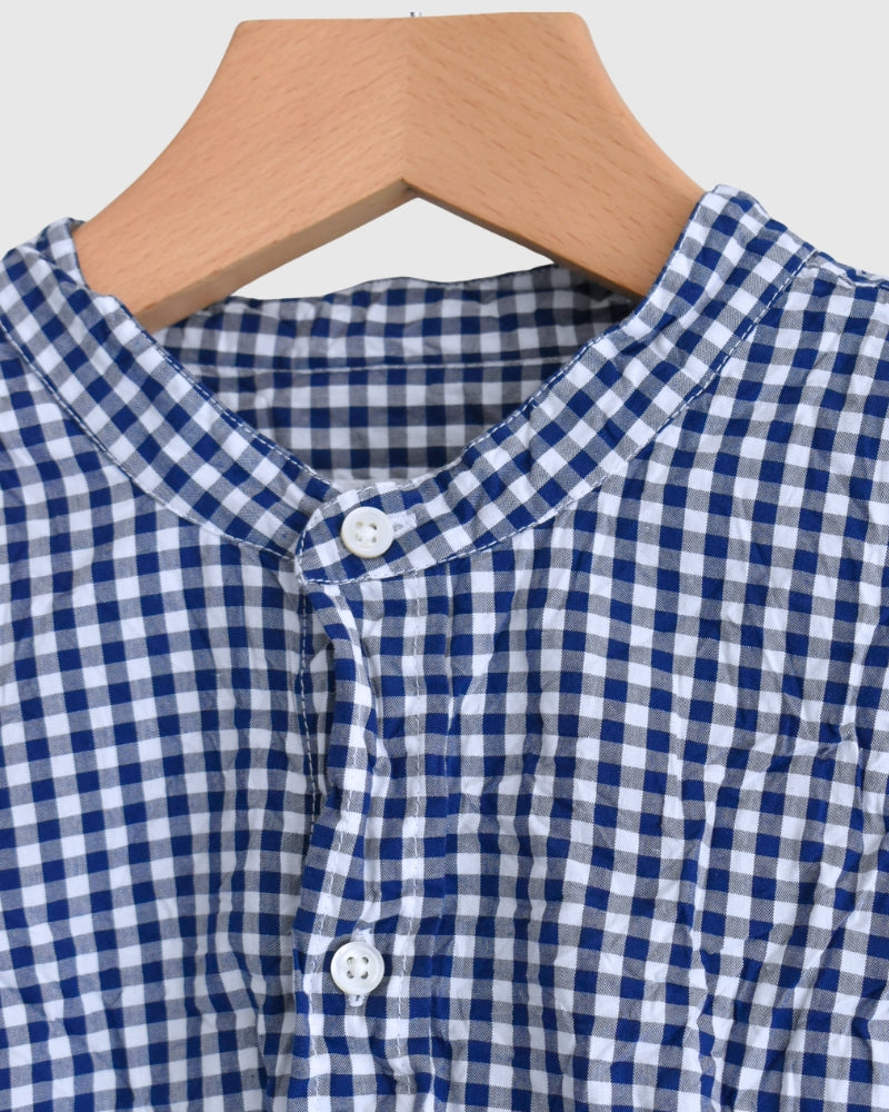 BANDED COLLAR L/SL OVERSIZED SHIRTS BlueGingham