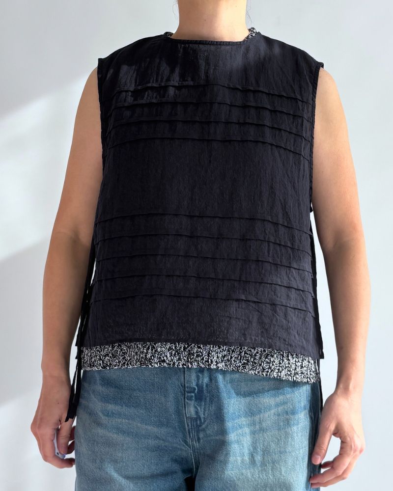 ボイル スリーブレスタックブラウス Navy