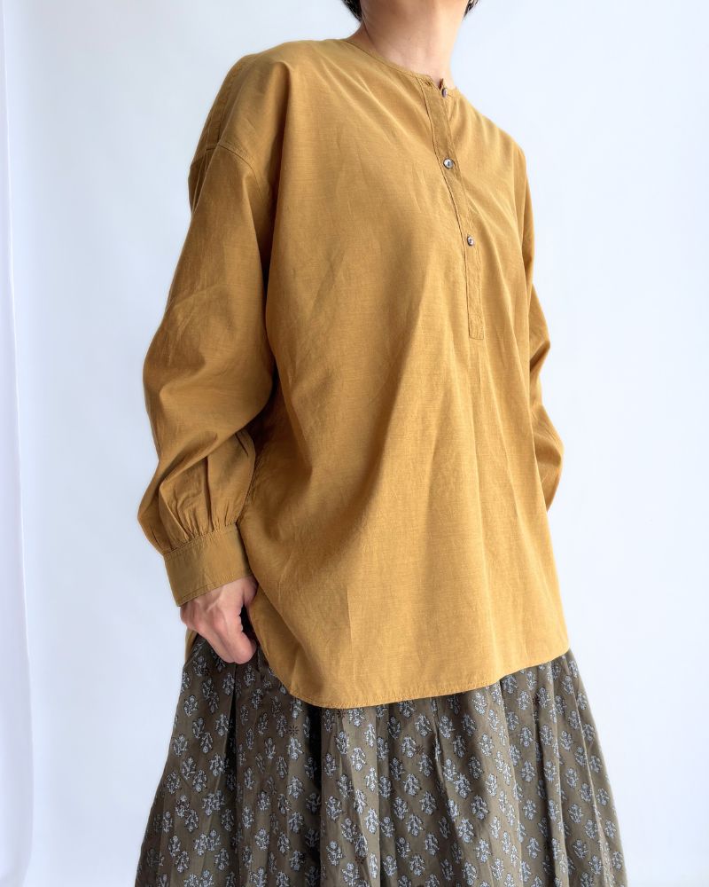 BANGALORE COTTON/SILK PLAIN PULLOVER SHIRT MustardYellow