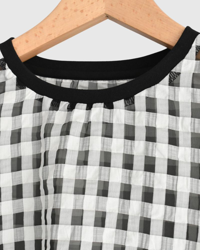 シアーチェッククルーネックトップス 'MEHINA' Black