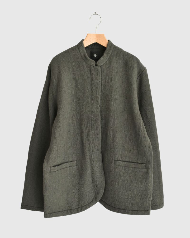 STAND COLLAR FLY FRONT JACKET Olive
