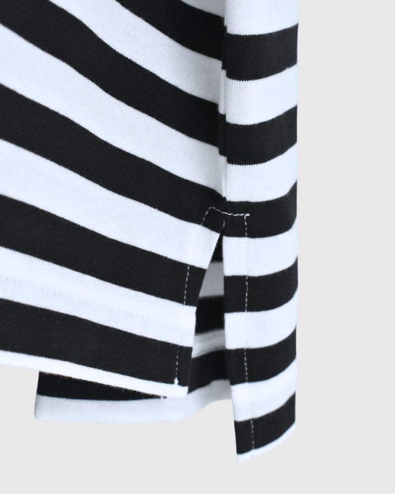 クルーネック スリットTシャツ Black/White